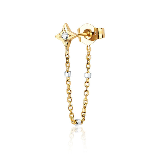 Four Point Star Chain Earring Yellow Gold Pair by Logan Hollowell Jewelry