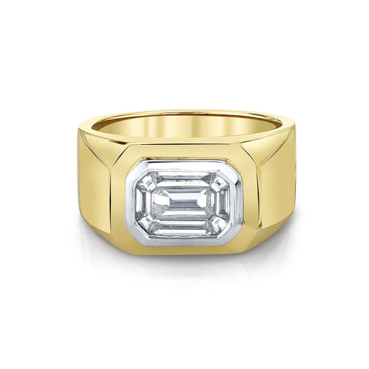 Signet Ring with Mosaic Diamond Center Yellow Gold 3 by Logan Hollowell Jewelry