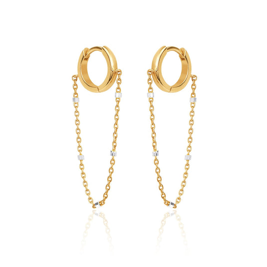 Mini Goddess Twinkle Chain Hoops Yellow Gold Pair by Logan Hollowell Jewelry