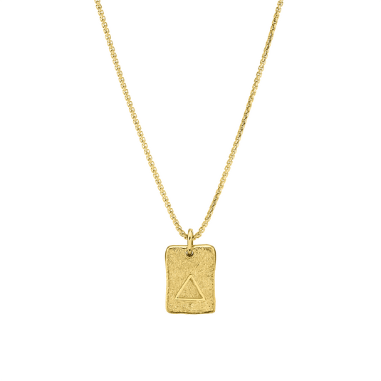 Fire Element Plate Necklace 18" Yellow Gold by Logan Hollowell Jewelry