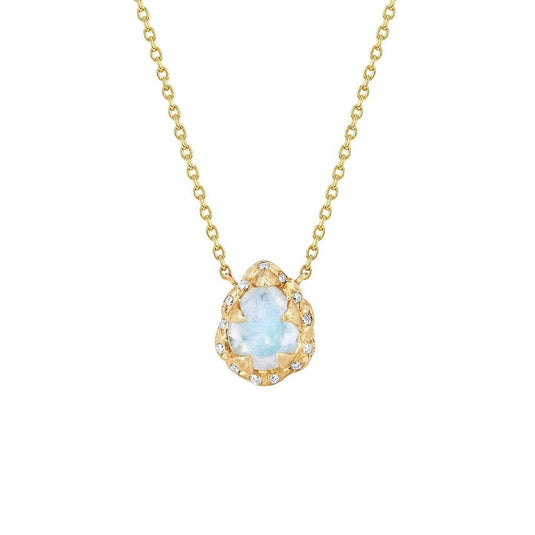 Micro Queen Water Drop Moonstone Necklace with Sprinkled Diamonds | Ready to Ship Yellow Gold 16" by Logan Hollowell Jewelry