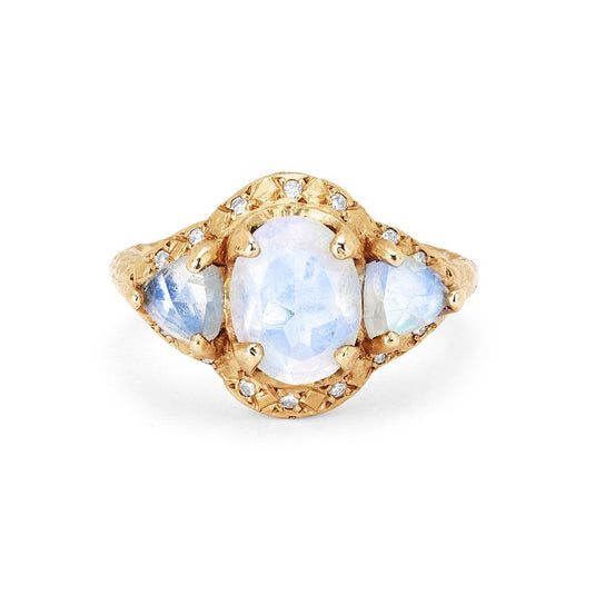 Triple Moonstone Queen Ring Yellow Gold 3 by Logan Hollowell Jewelry