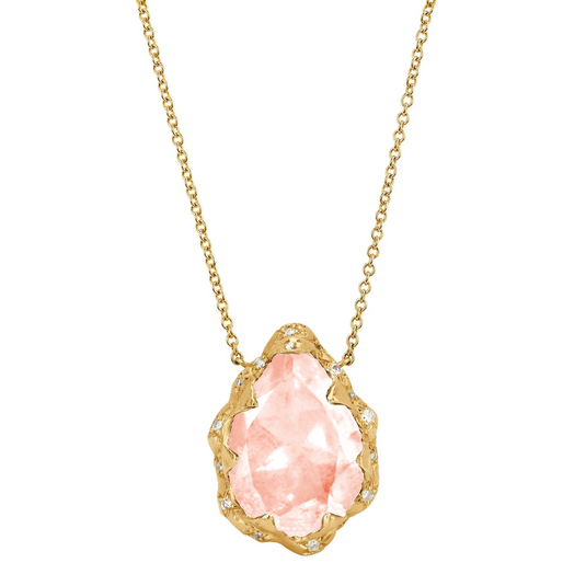 Queen Water Drop Morganite Necklace with Sprinkled Diamonds | Ready to Ship Yellow Gold by Logan Hollowell Jewelry