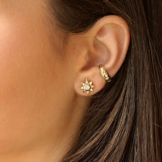 Star Set 3 Diamond Ear Cuff Yellow Gold by Logan Hollowell Jewelry