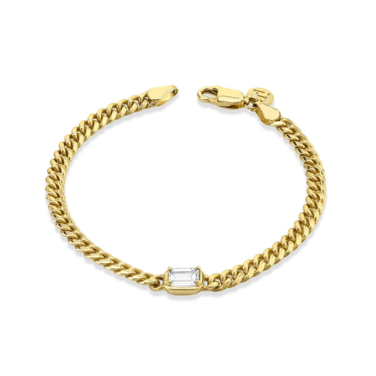 Emerald Cut Diamond Cuban Anklet Yellow Gold by Logan Hollowell Jewelry
