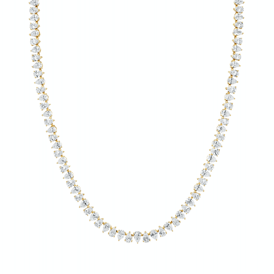 14K Reverse Water Drop Diamond Tennis Necklace Yellow Gold 13-14-15" Natural by Logan Hollowell Jewelry