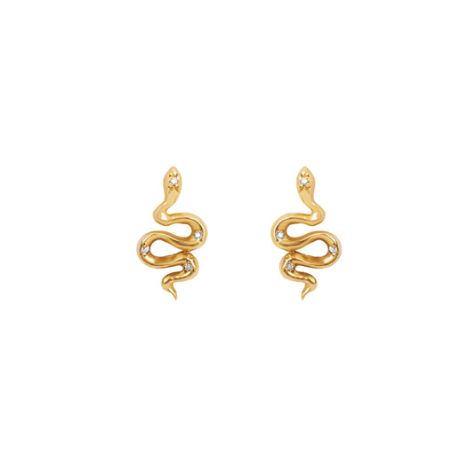Kundalini Studs with Star Set Diamonds Yellow Gold Pair by Logan Hollowell Jewelry