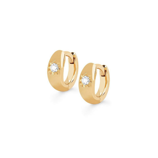 Single Star Set Rounded Diamond Huggies Yellow Gold Pair by Logan Hollowell Jewelry