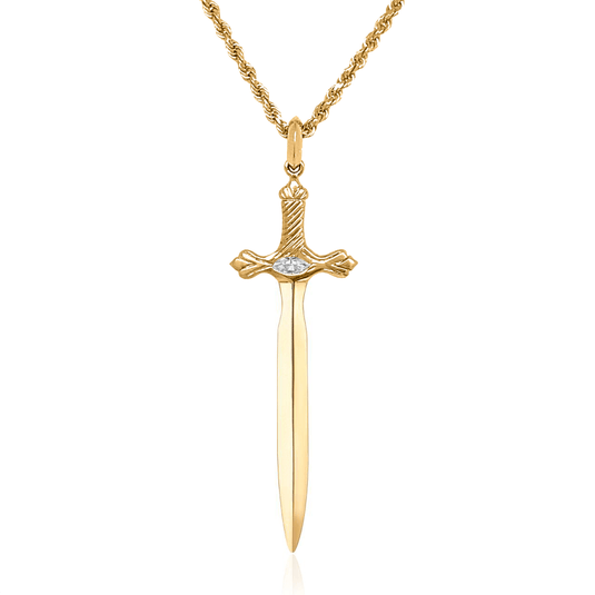 Valiant Protection Sword Marquise Diamond Center | Ready to Ship Yellow Gold 20" by Logan Hollowell Jewelry