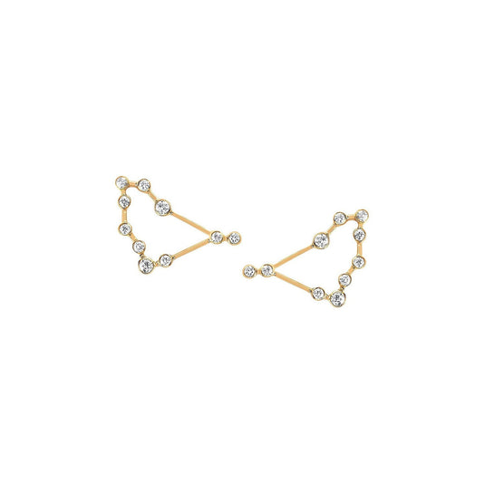 Petite Capricorn Diamond Constellation Studs Yellow Gold Pair by Logan Hollowell Jewelry