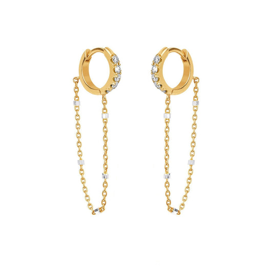 Diamond Mini Goddess Chain Earrings Yellow Gold Pair by Logan Hollowell Jewelry