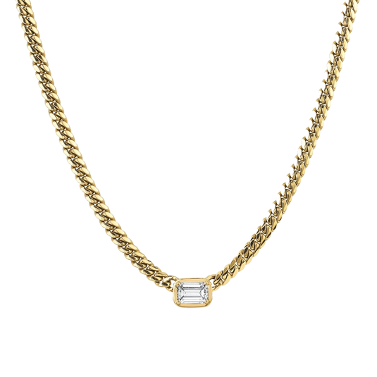 Emerald Cut Diamond Cuban Choker Yellow Gold 14" by Logan Hollowell Jewelry