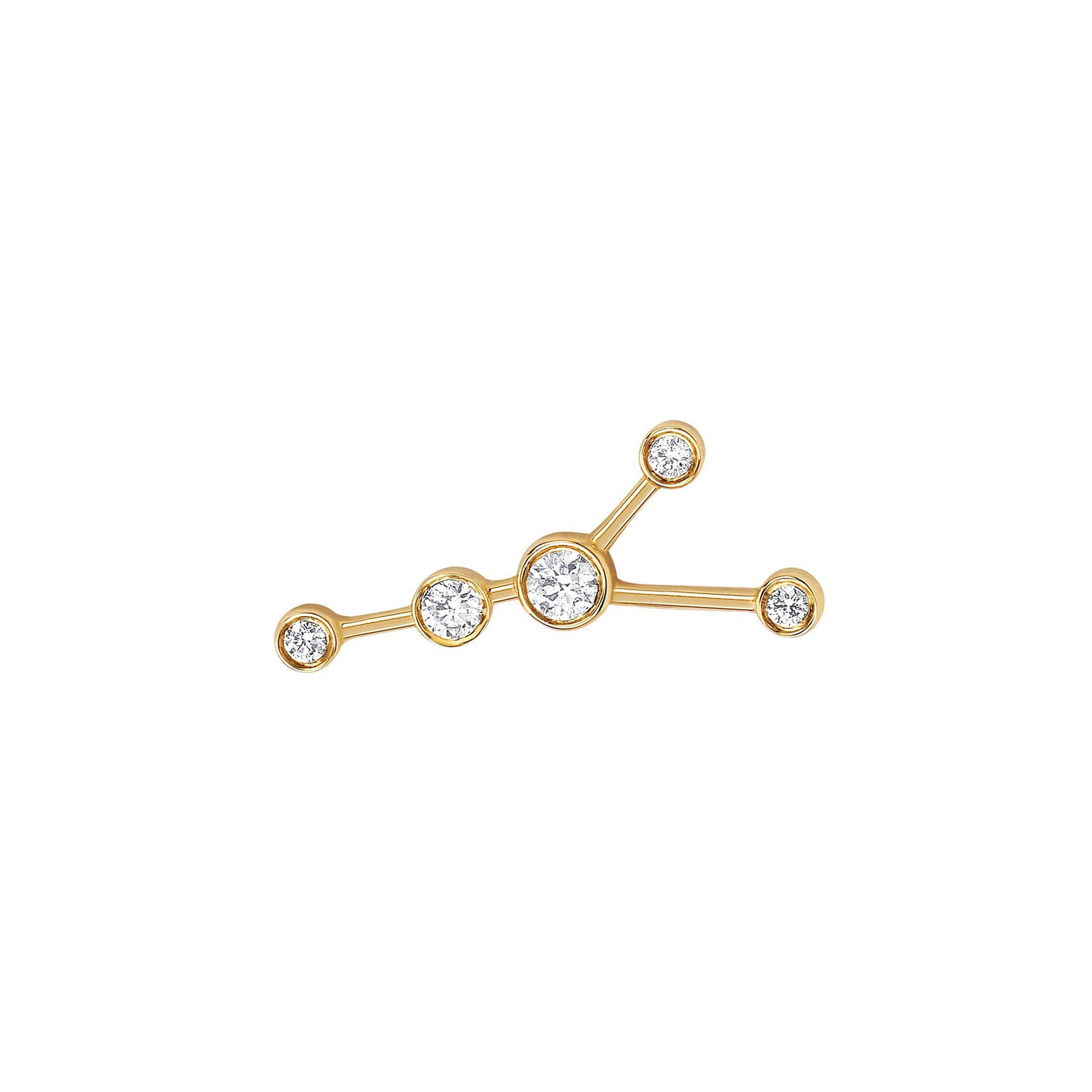 Petite Cancer Diamond Constellation Studs Yellow Gold Single Right by Logan Hollowell Jewelry
