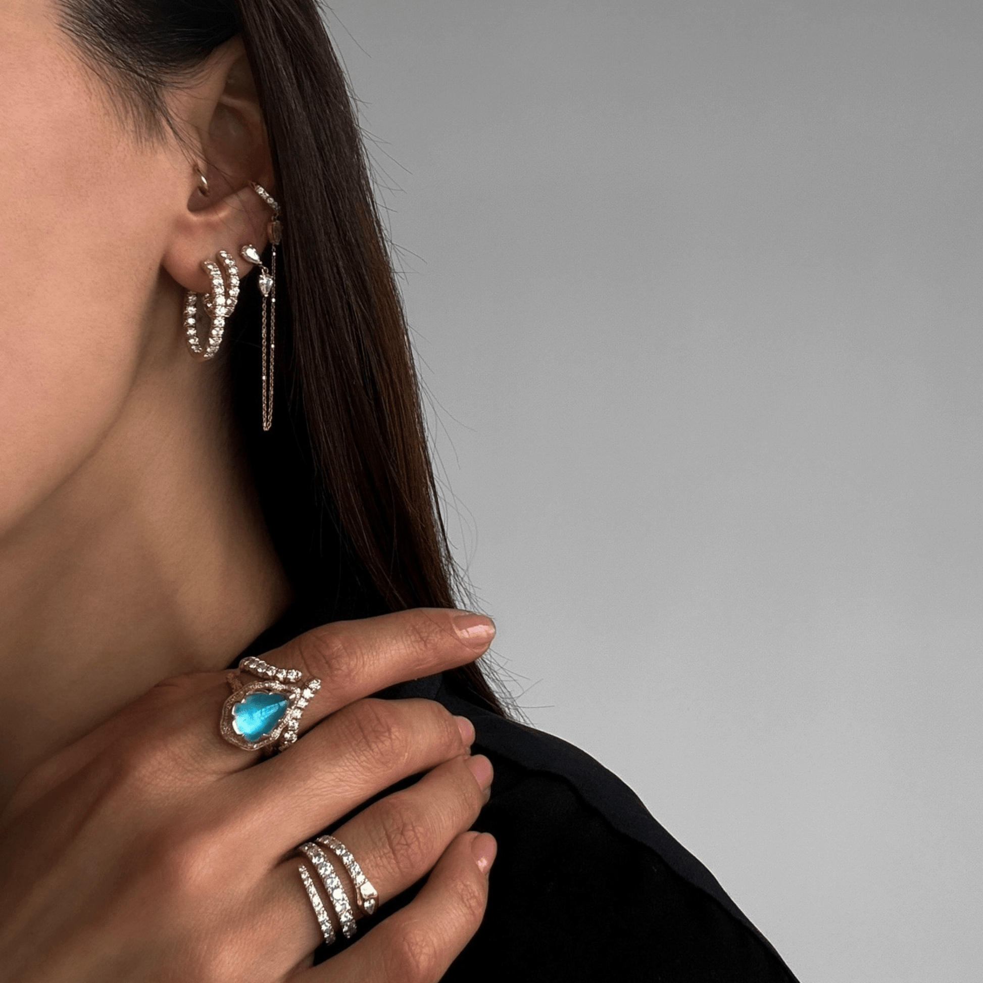 Queen Water Drop Blue Sheen Moonstone Ring with Full Pavé Halo by Logan Hollowell Jewelry