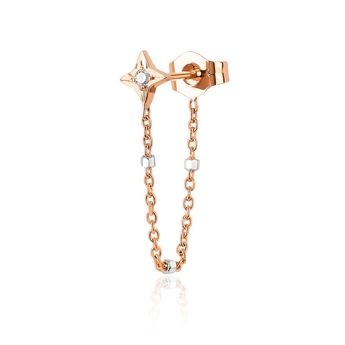 Four Point Star Chain Earring Rose Gold Pair  by Logan Hollowell Jewelry