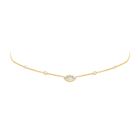5 Diamond Orbit Bezel Choker with Angel Eye Diamond Center Yellow Gold 14-15-16"  by Logan Hollowell Jewelry