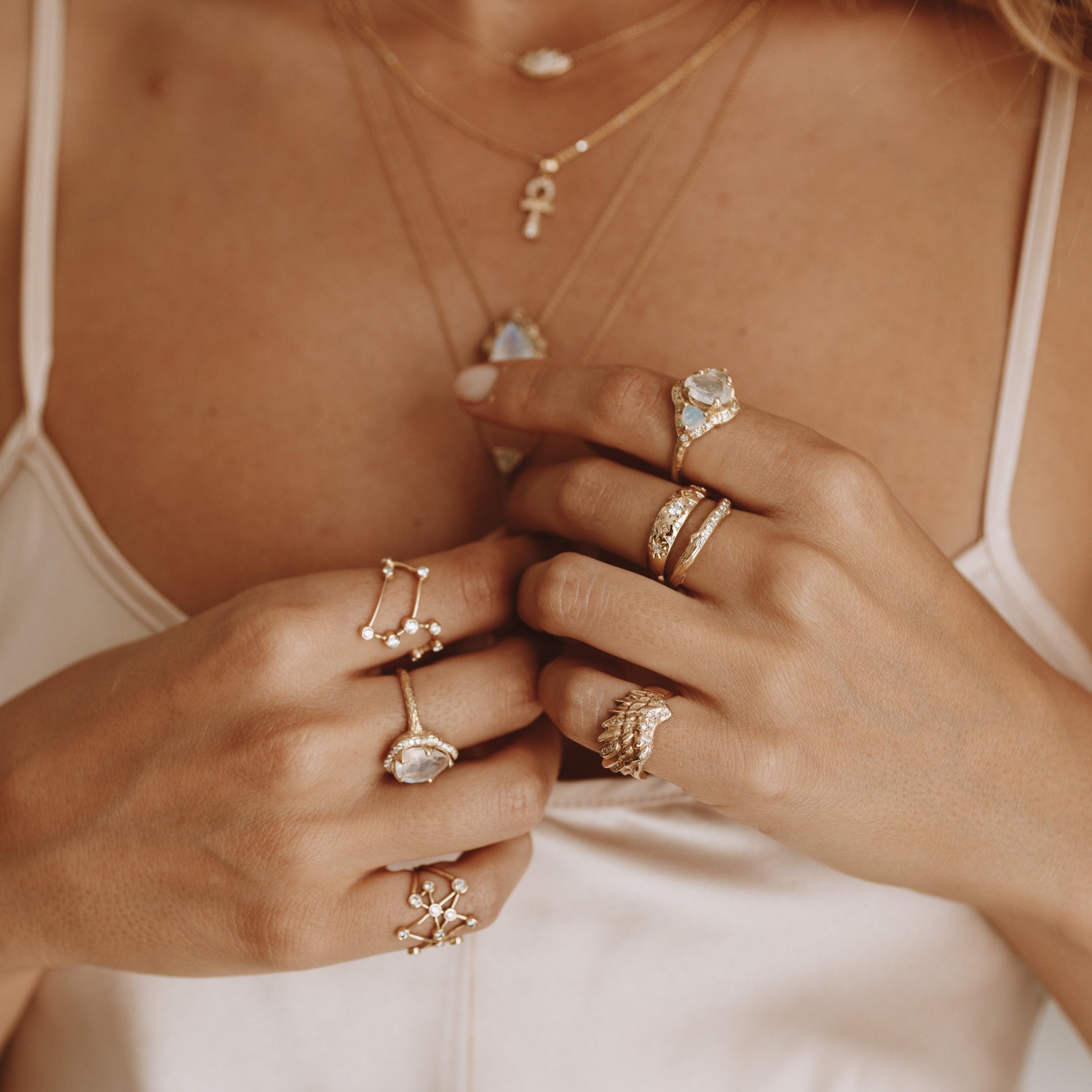 Triple Moonstone Queen Ring    by Logan Hollowell Jewelry