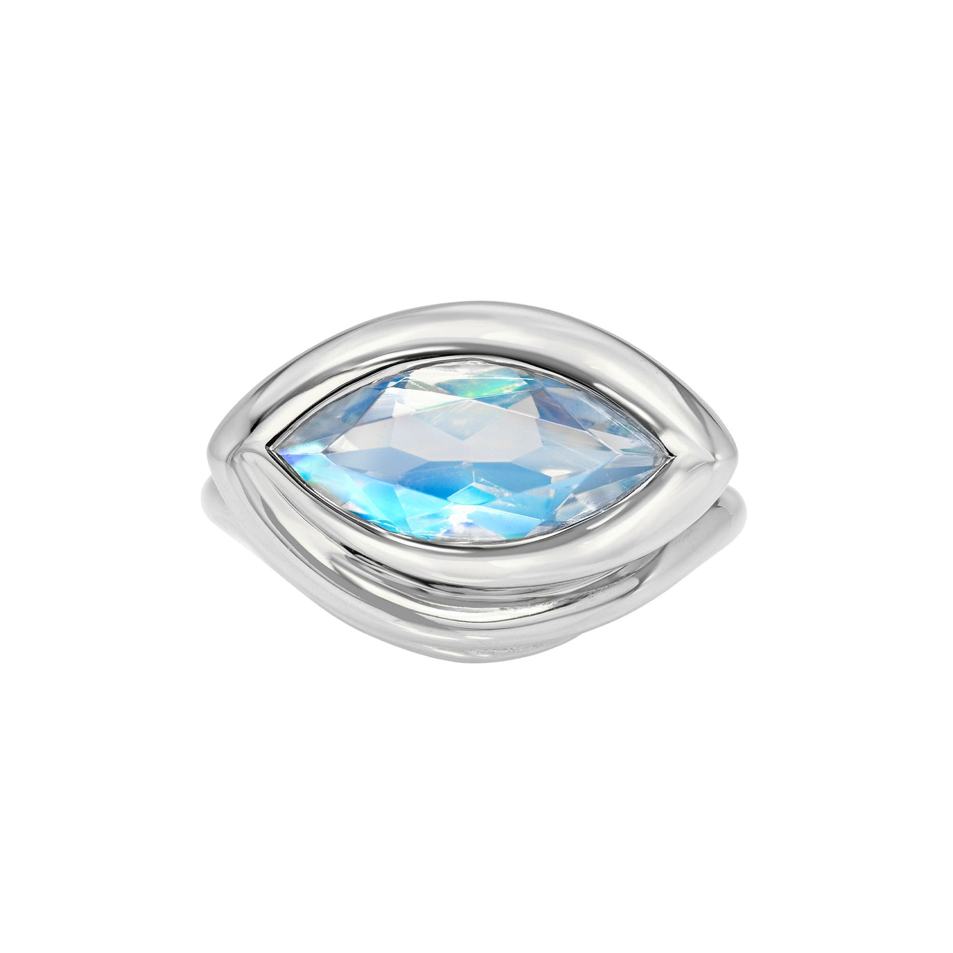 Enigma Eye Marquise Moonstone Ring White Gold 3 by Logan Hollowell Jewelry