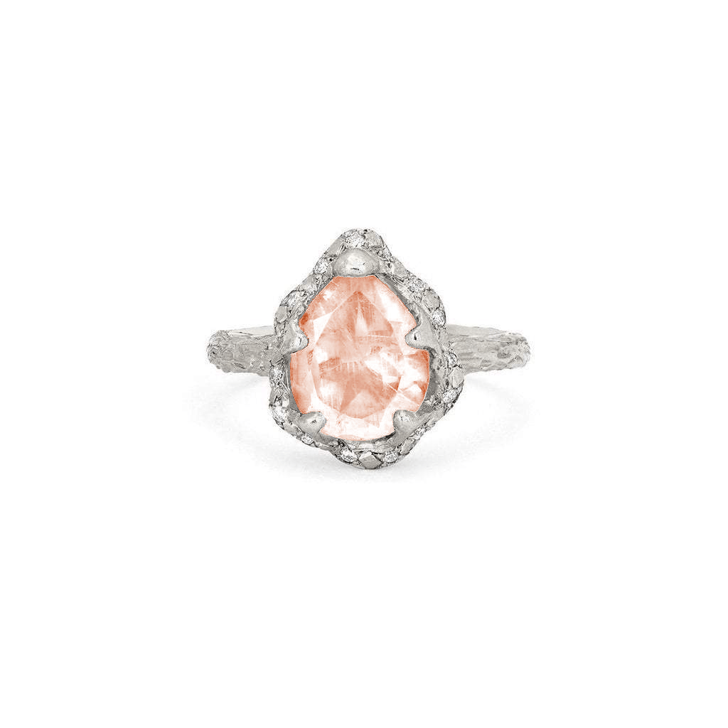 Baby Queen Water Drop Morganite Ring with Sprinkled Diamonds | Ready to Ship by Logan Hollowell Jewelry