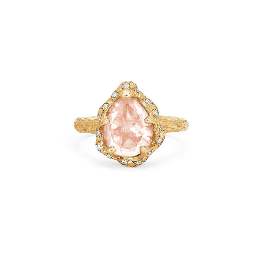 Baby Queen Water Drop Morganite Ring with Sprinkled Diamonds | Ready to Ship Yellow Gold 6 by Logan Hollowell Jewelry