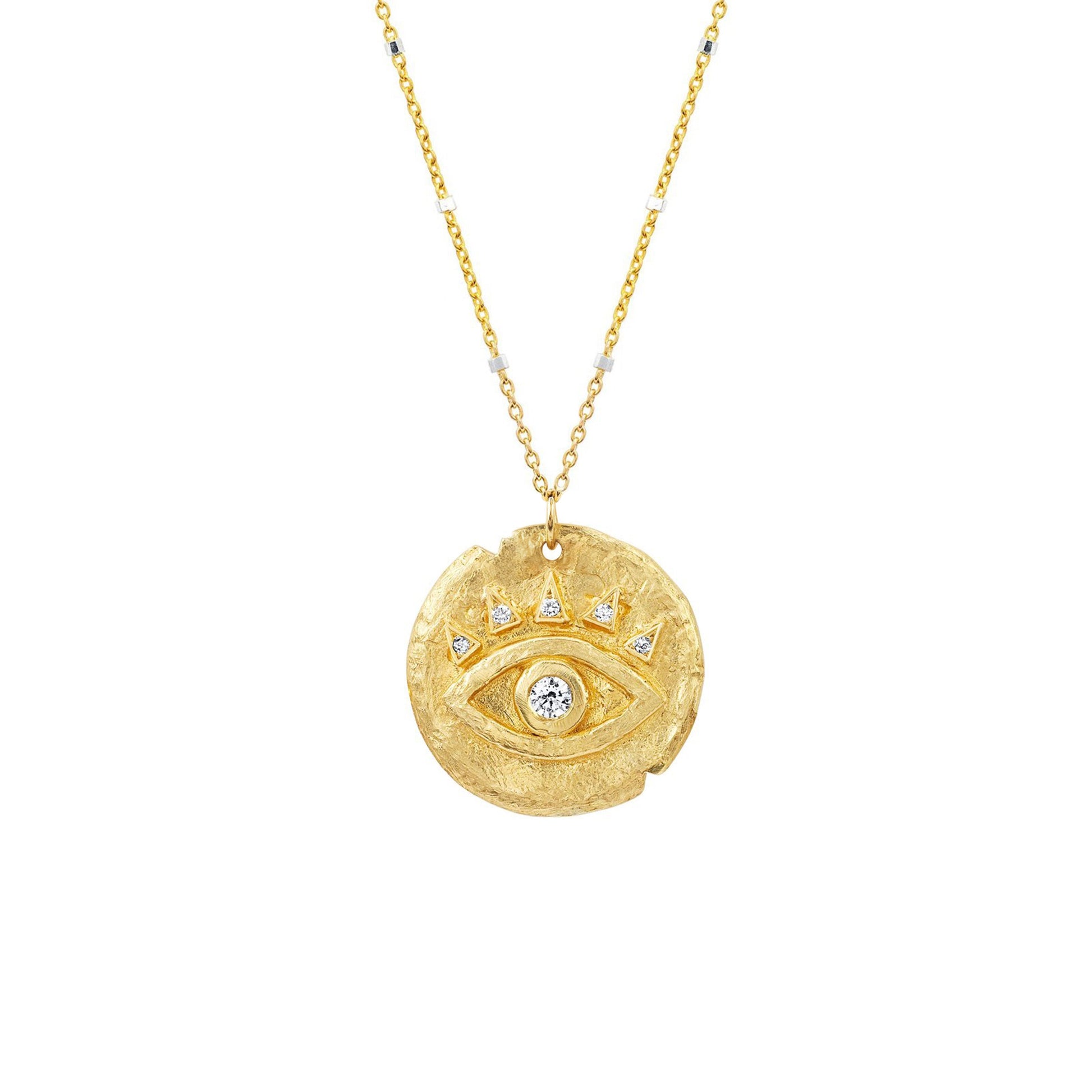 Diamond Baby Eye of Protection Coin Pendant | Ready to Ship Yellow Gold 16" Twinkle Chain by Logan Hollowell Jewelry