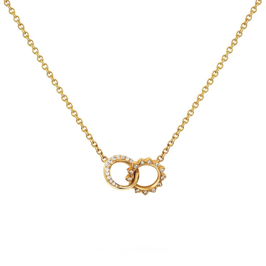 Petite Pavé Diamond Interlocking Unity Necklace Yellow Gold 14"-15" by Logan Hollowell Jewelry