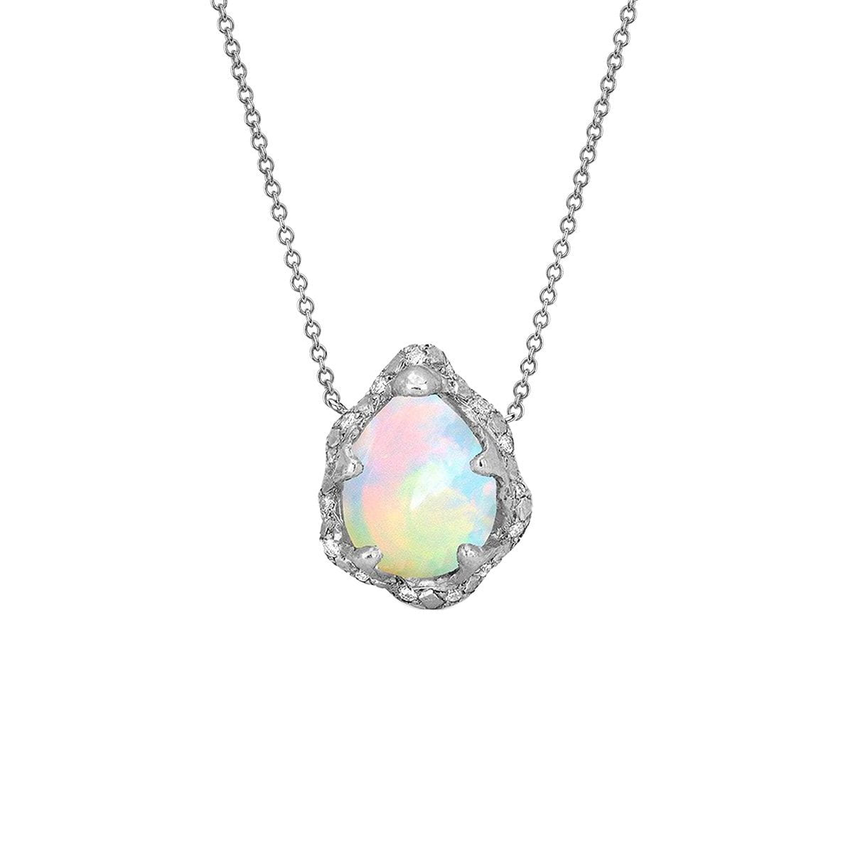 Baby Queen Water Drop White Opal Necklace with Sprinkled Diamonds White Gold 16-18" by Logan Hollowell Jewelry