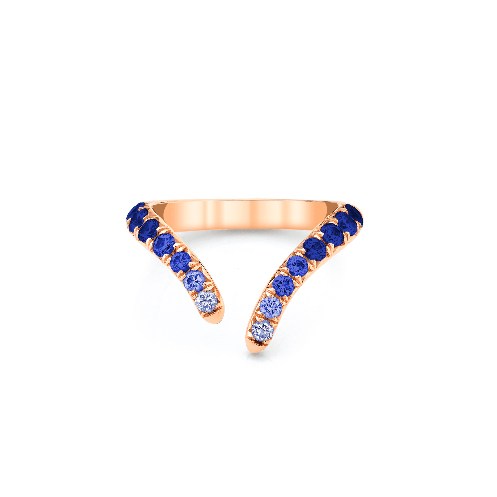 French Pavé Blue Sapphire Tusk Ring Rose Gold 3 by Logan Hollowell Jewelry