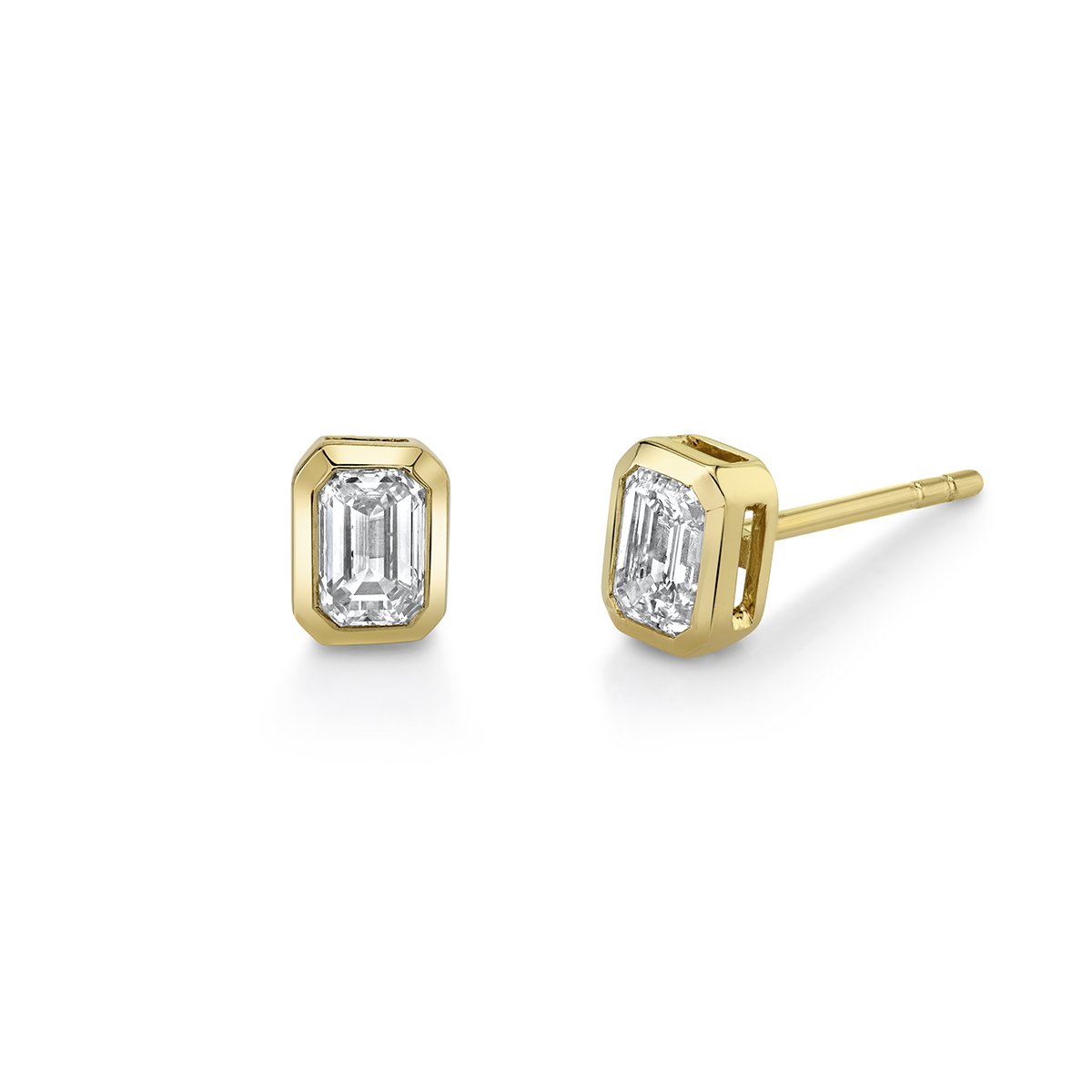 Mini Emerald Cut Diamond Stud | Ready to Ship Yellow Gold Single by Logan Hollowell Jewelry
