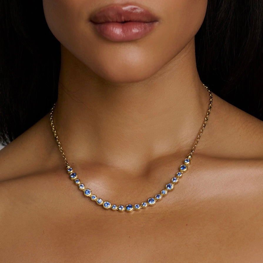 Blue Sapphire Bubble Necklace (18k Settings and 14k Chain) by Logan Hollowell Jewelry