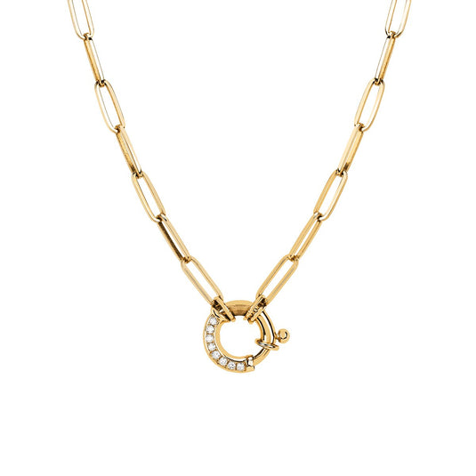 Men's Alchemy Link Charm Necklace with Pavé Diamond Hoop Closure Yellow Gold 20" by Logan Hollowell Jewelry