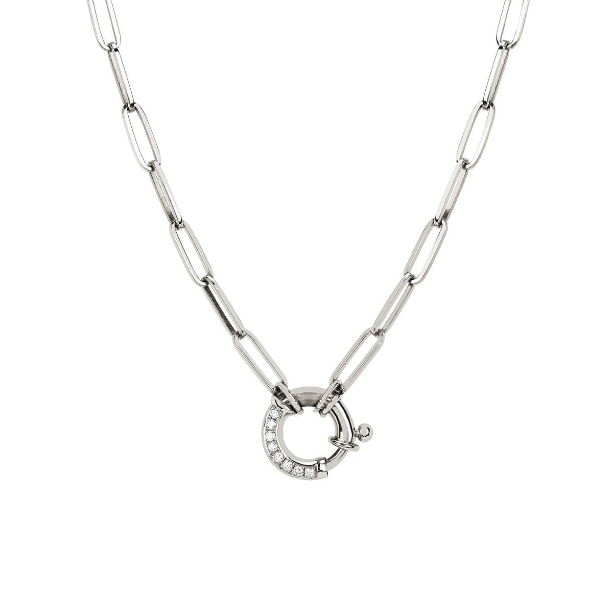 Men's Alchemy Link Charm Necklace with Pavé Diamond Hoop Closure White Gold 20" by Logan Hollowell Jewelry
