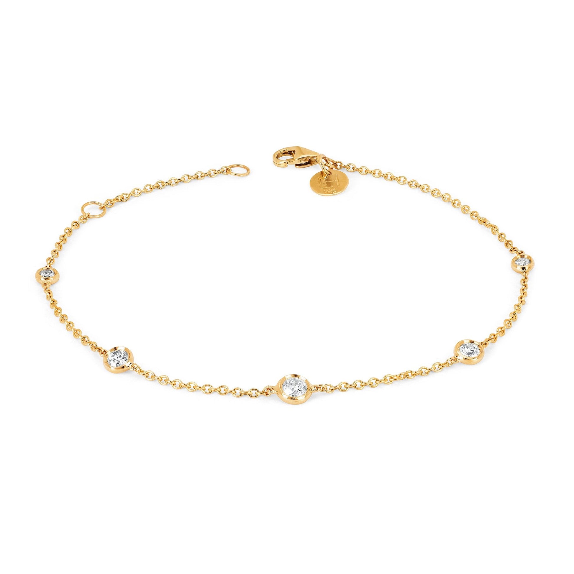5 Diamond Orbit Bezel Bracelet | Ready to Ship Yellow Gold by Logan Hollowell Jewelry