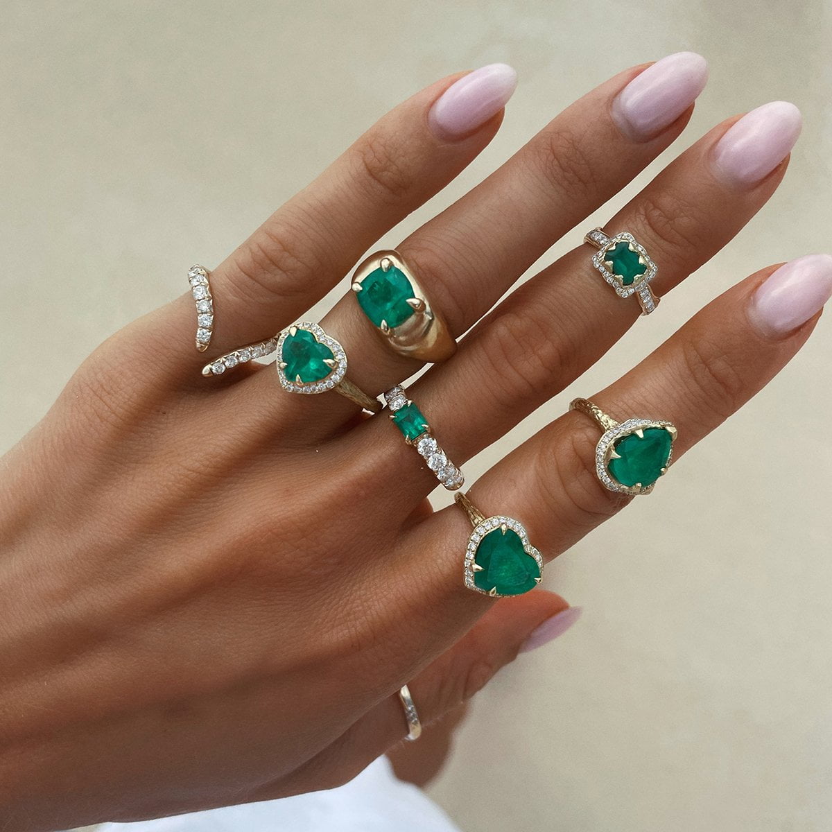 Micro Queen Emerald Cut Emerald Ring with Sprinkled Diamonds    by Logan Hollowell Jewelry
