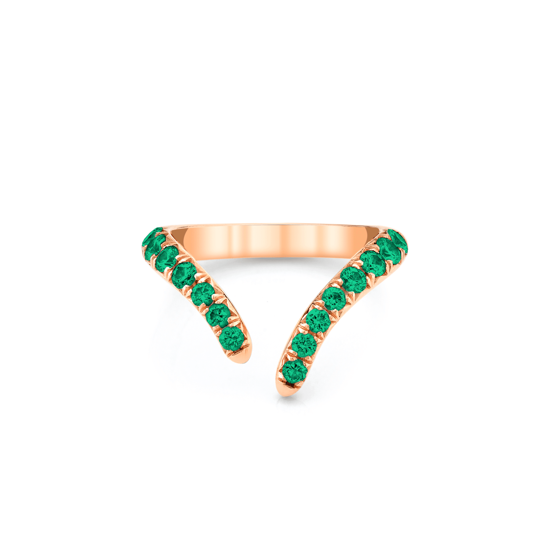 French Pavé Emerald Tusk Ring Rose Gold 3  by Logan Hollowell Jewelry