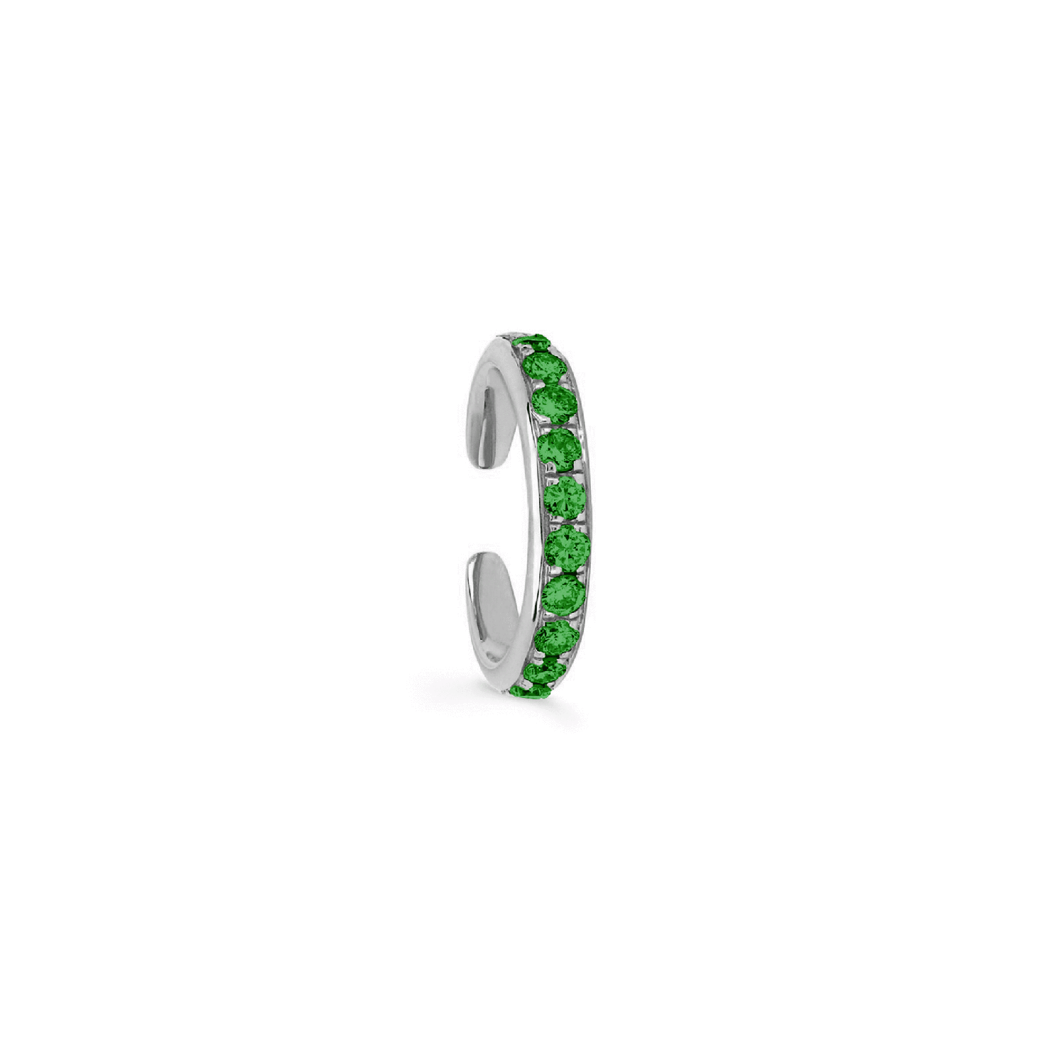 Single Row Emerald Ear Cuff White Gold   by Logan Hollowell Jewelry