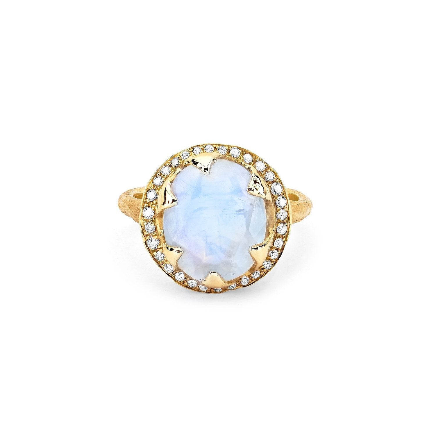 Queen Oval Moonstone Ring with Full Pavé Diamond Halo Yellow Gold 3  by Logan Hollowell Jewelry
