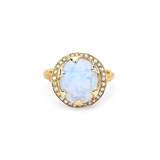 Queen Oval Moonstone Ring with Full Pavé Diamond Halo Yellow Gold 3  by Logan Hollowell Jewelry