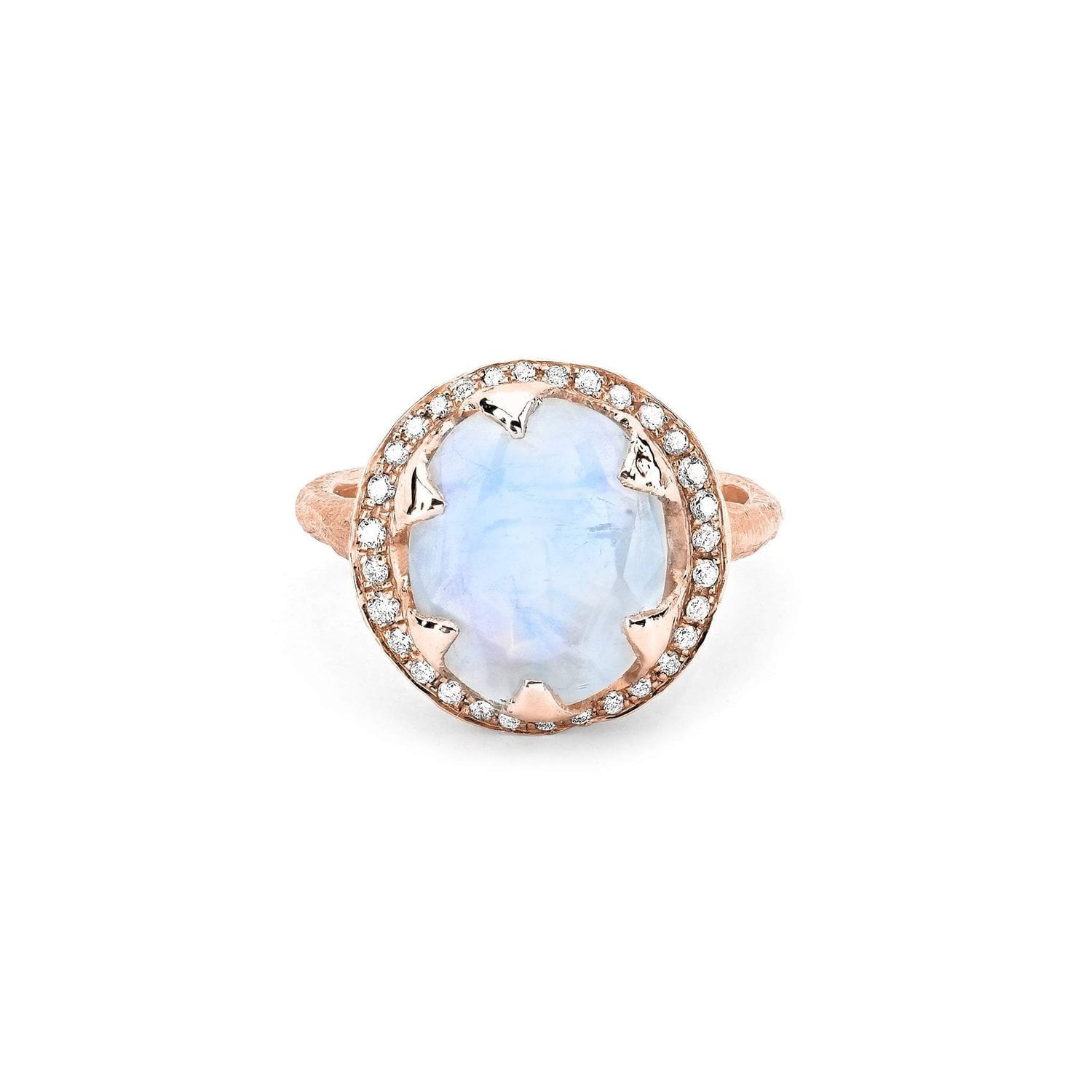 Queen Oval Moonstone Ring with Full Pavé Diamond Halo Rose Gold 3  by Logan Hollowell Jewelry