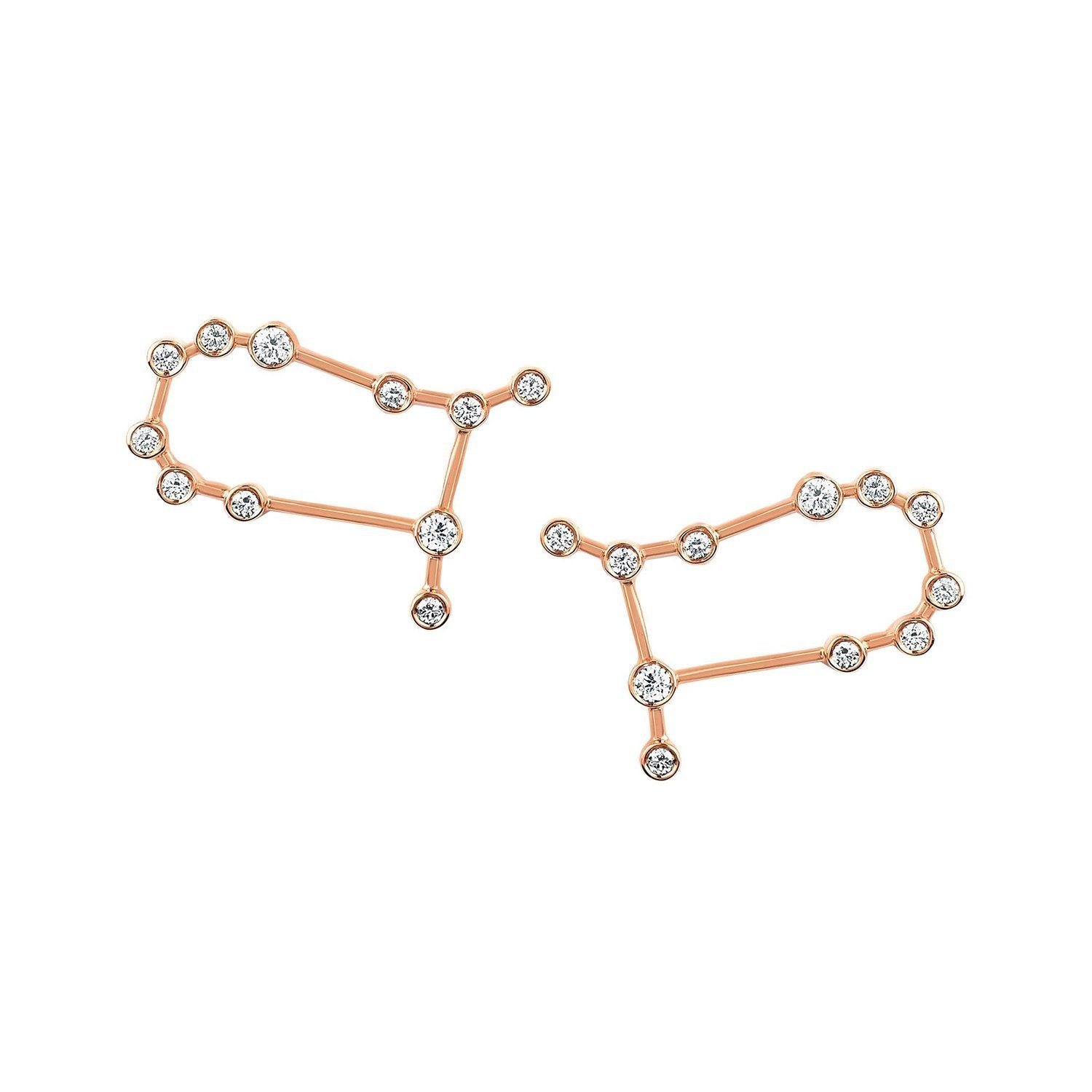 Petite Gemini Diamond Constellation Studs Rose Gold Pair by Logan Hollowell Jewelry