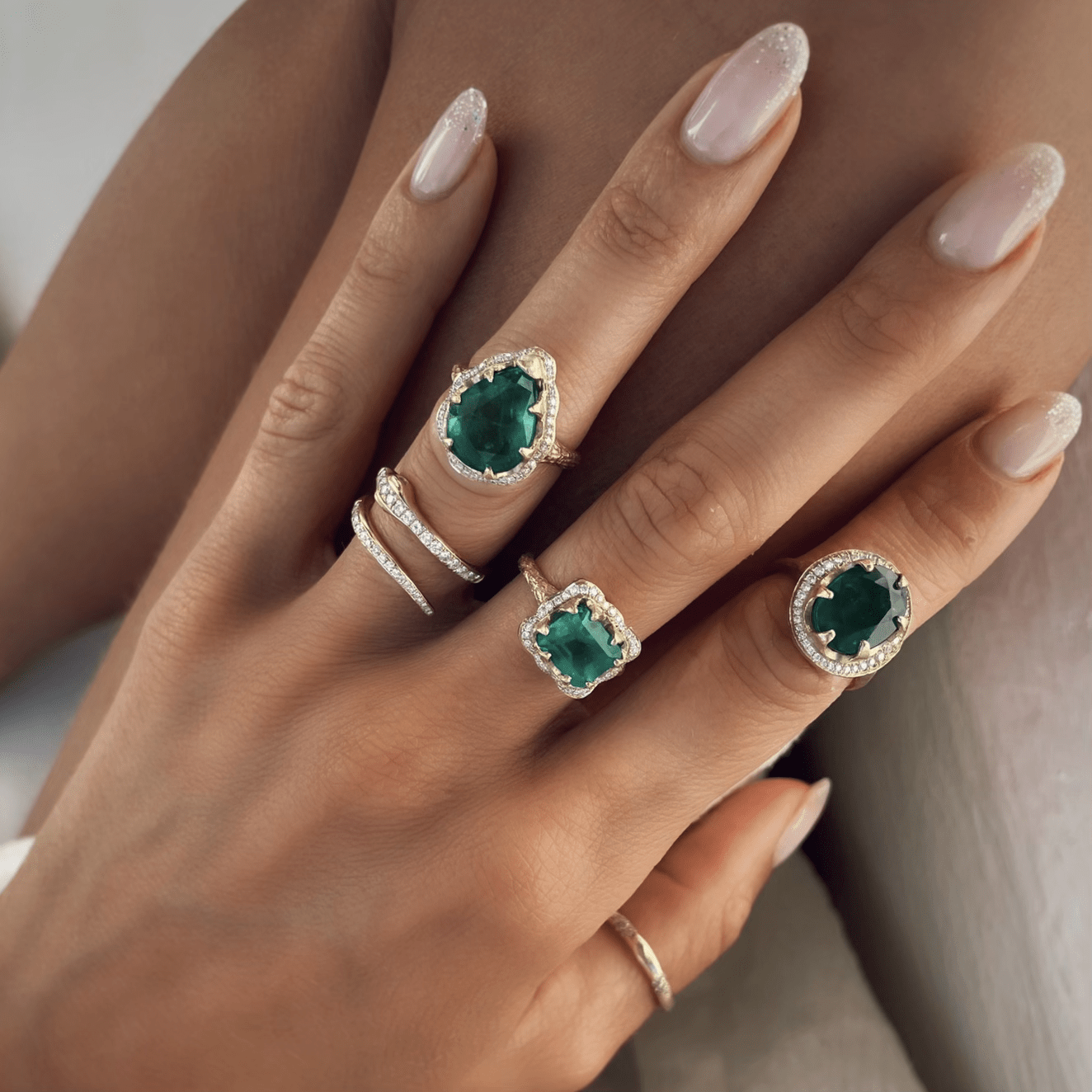 Queen Water Drop Zambian Emerald Ring with Full Pavé Diamond Halo | Ready to Ship by Logan Hollowell Jewelry