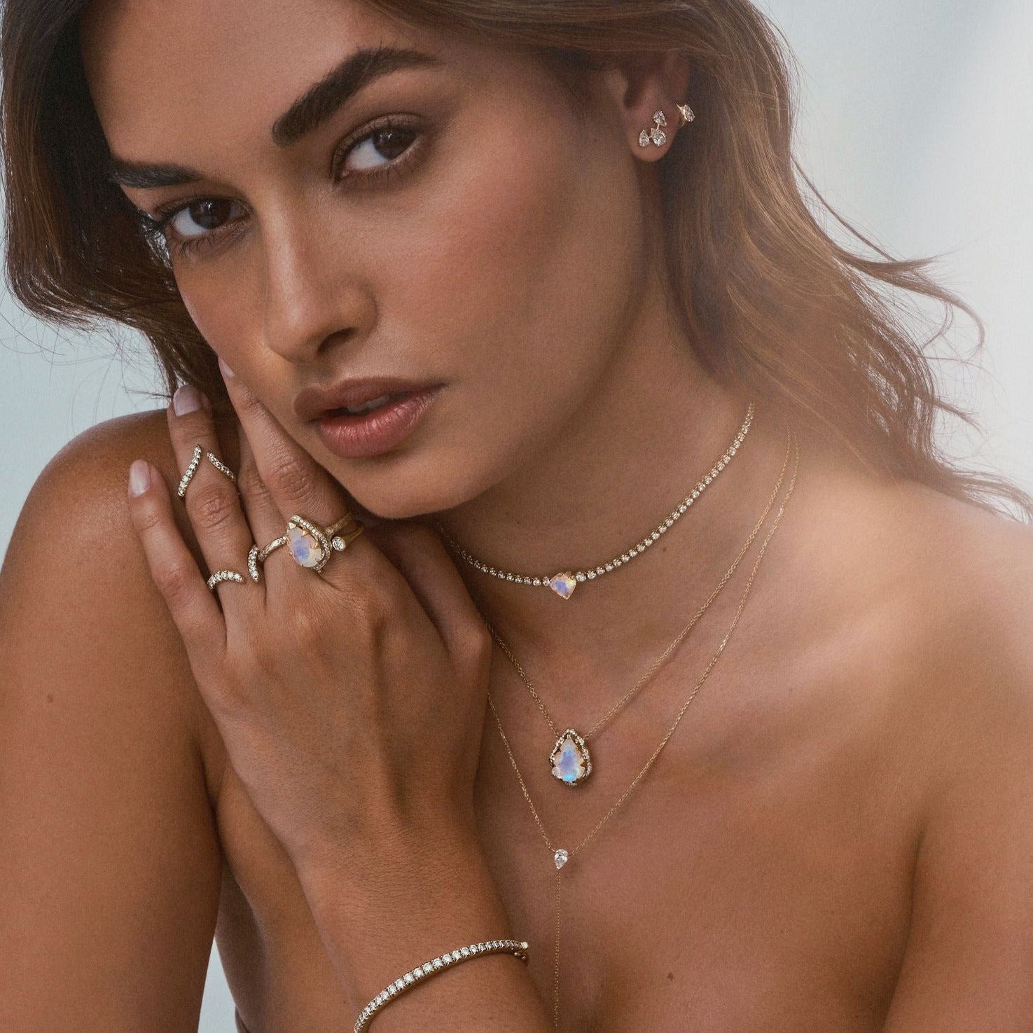 Queen Water Drop Moonstone Necklace with Full Pavé Diamond Halo | Ready to Ship by Logan Hollowell Jewelry