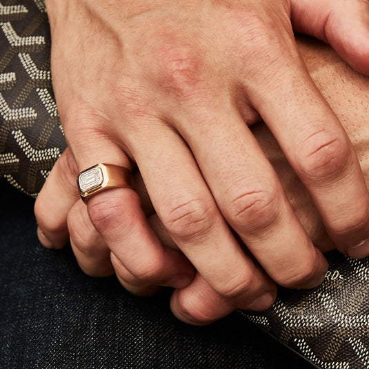 Men's Signet Ring with Mosaic Diamond Center | Ready to Ship by Logan Hollowell Jewelry