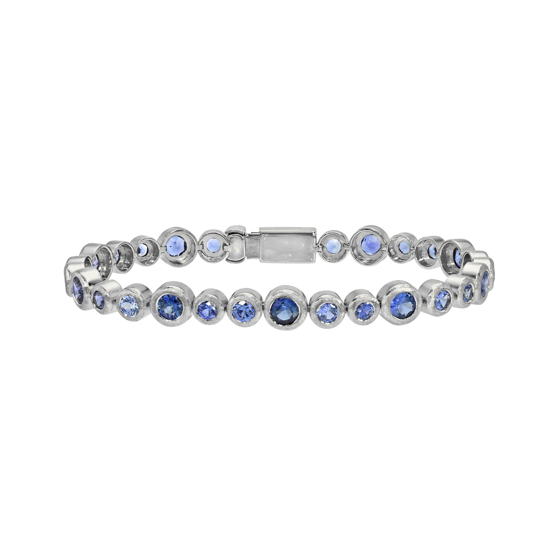 Blue Sapphire Bubble Bracelet White Gold 6.5" by Logan Hollowell Jewelry