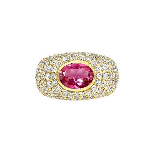 The OG Rubelite Signet Ring Yellow Gold 3 by Logan Hollowell Jewelry