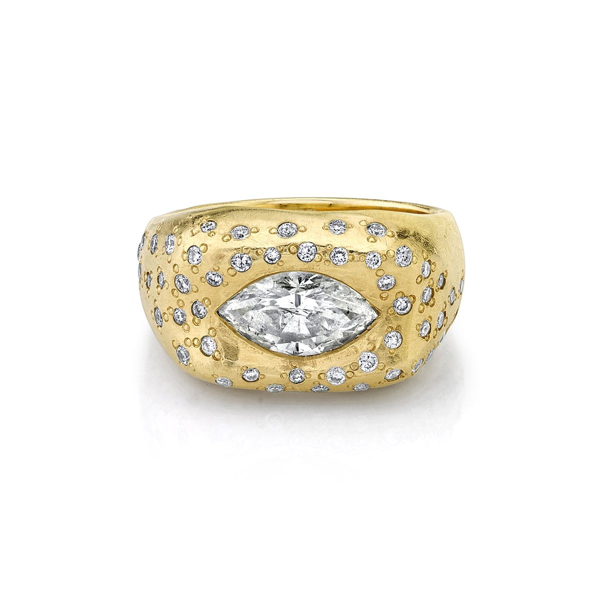 Pavé Diamond Oracle Ring with Angel Eye Diamond Center Yellow Gold 2.5  by Logan Hollowell Jewelry