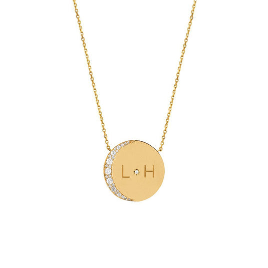 Custom Mini Moon Necklace with Star Set Diamond Yellow Gold 16"  by Logan Hollowell Jewelry