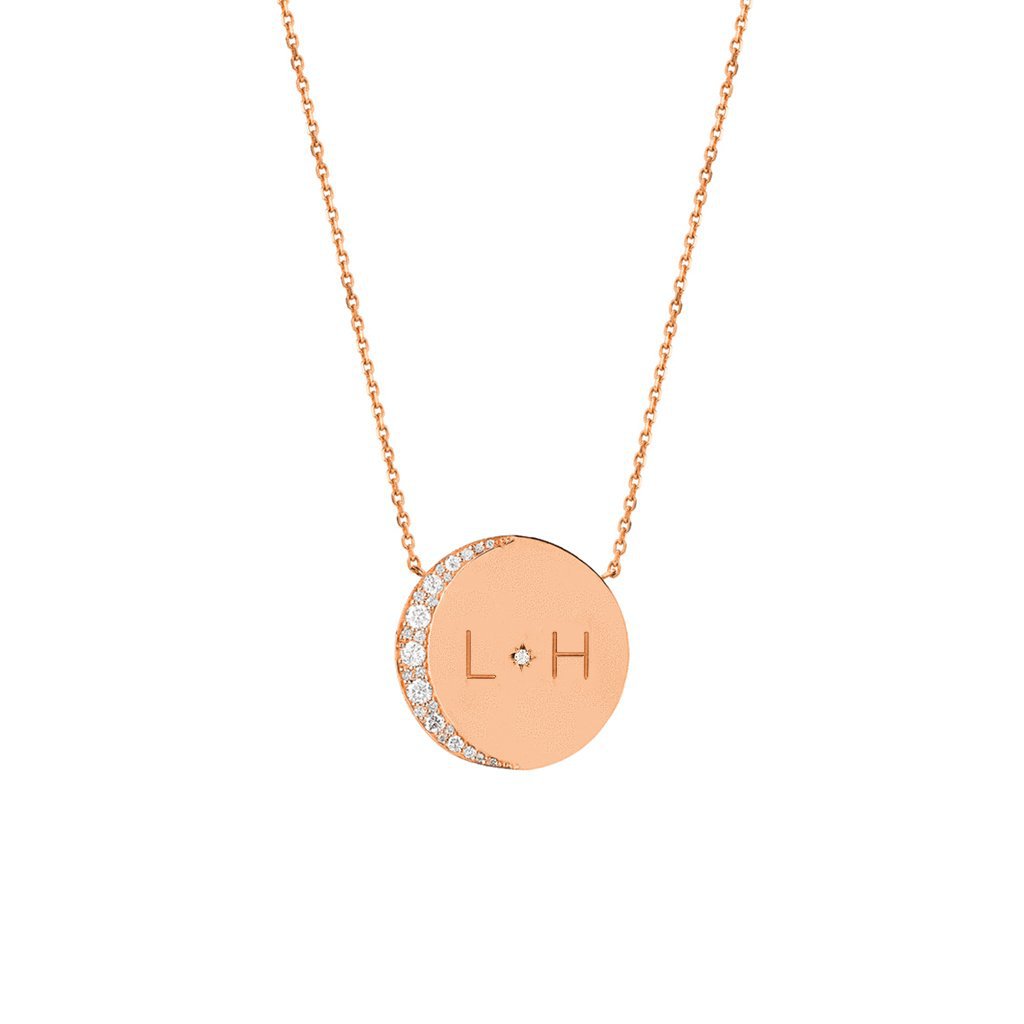 Custom Mini Moon Necklace with Star Set Diamond Yellow Gold 20"  by Logan Hollowell Jewelry