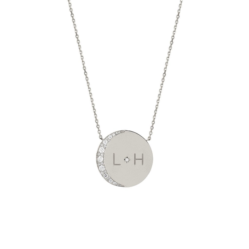 Custom Mini Moon Necklace with Star Set Diamond White Gold 16"  by Logan Hollowell Jewelry