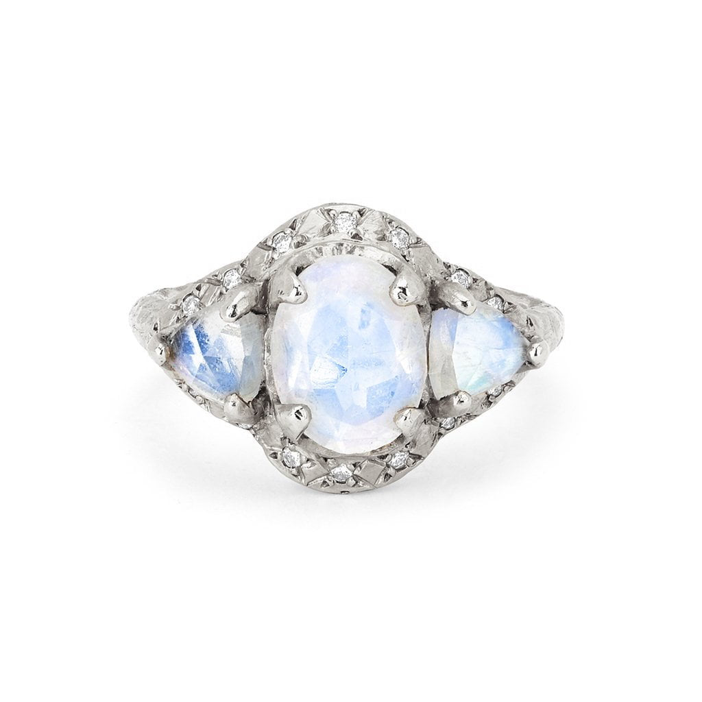 Triple Moonstone Queen Ring White Gold 3  by Logan Hollowell Jewelry